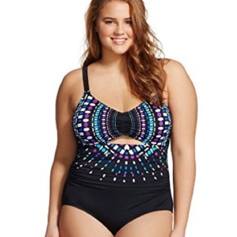 NWT..AVA & VIV Abstract Print Peekaboo One Piece Swim Suit Size 24W